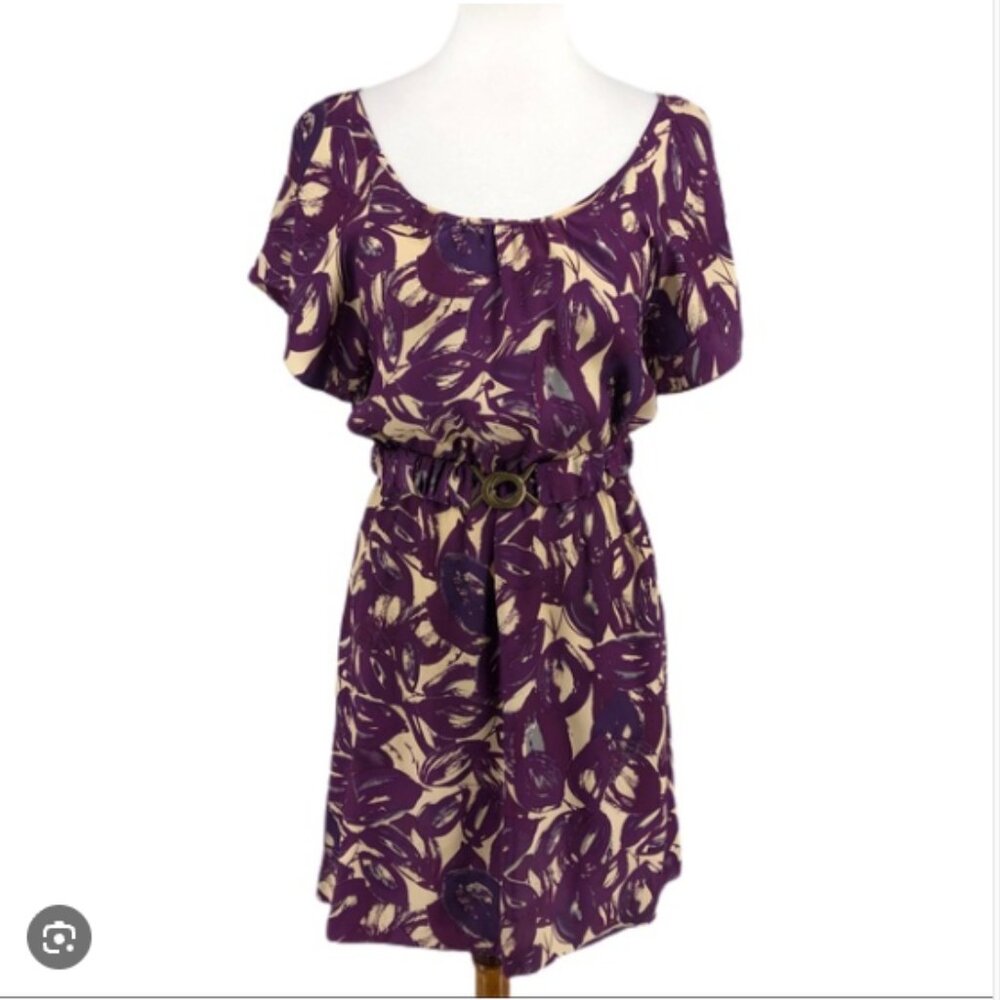 Nordstrom Purple 100% Silk Short Sleeve Midi Style